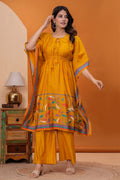 Mustard Floral Kaftan & Palazzo Set – Boho Ethnic Women’s Wear RTI