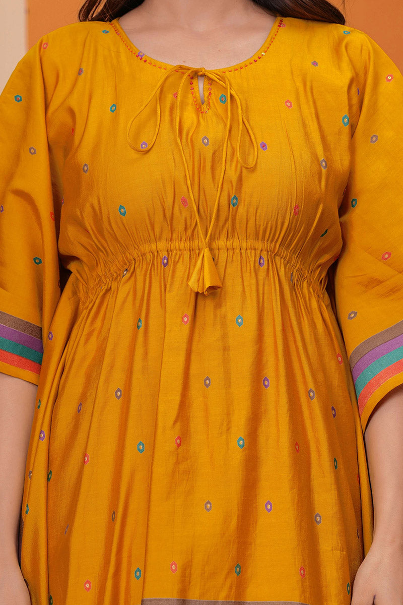 Mustard Floral Kaftan & Palazzo Set – Boho Ethnic Women’s Wear RTI
