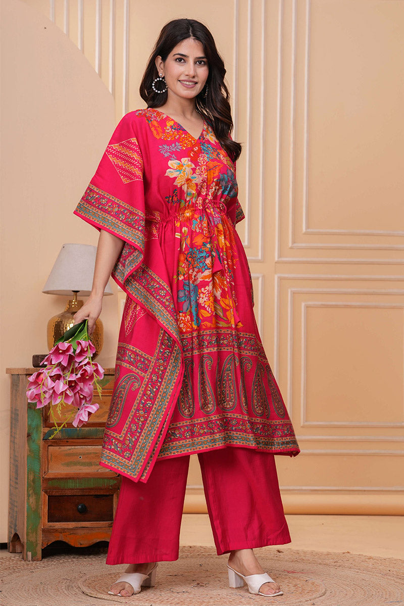 Women’s Pink Cotton Kaftan Co-ord Set with Palazzo RTI