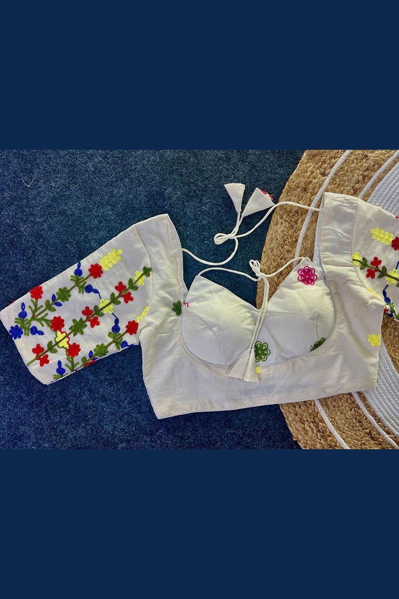 Handmade Embroidered Cotton Blouse | Sweetheart Neckline RTI