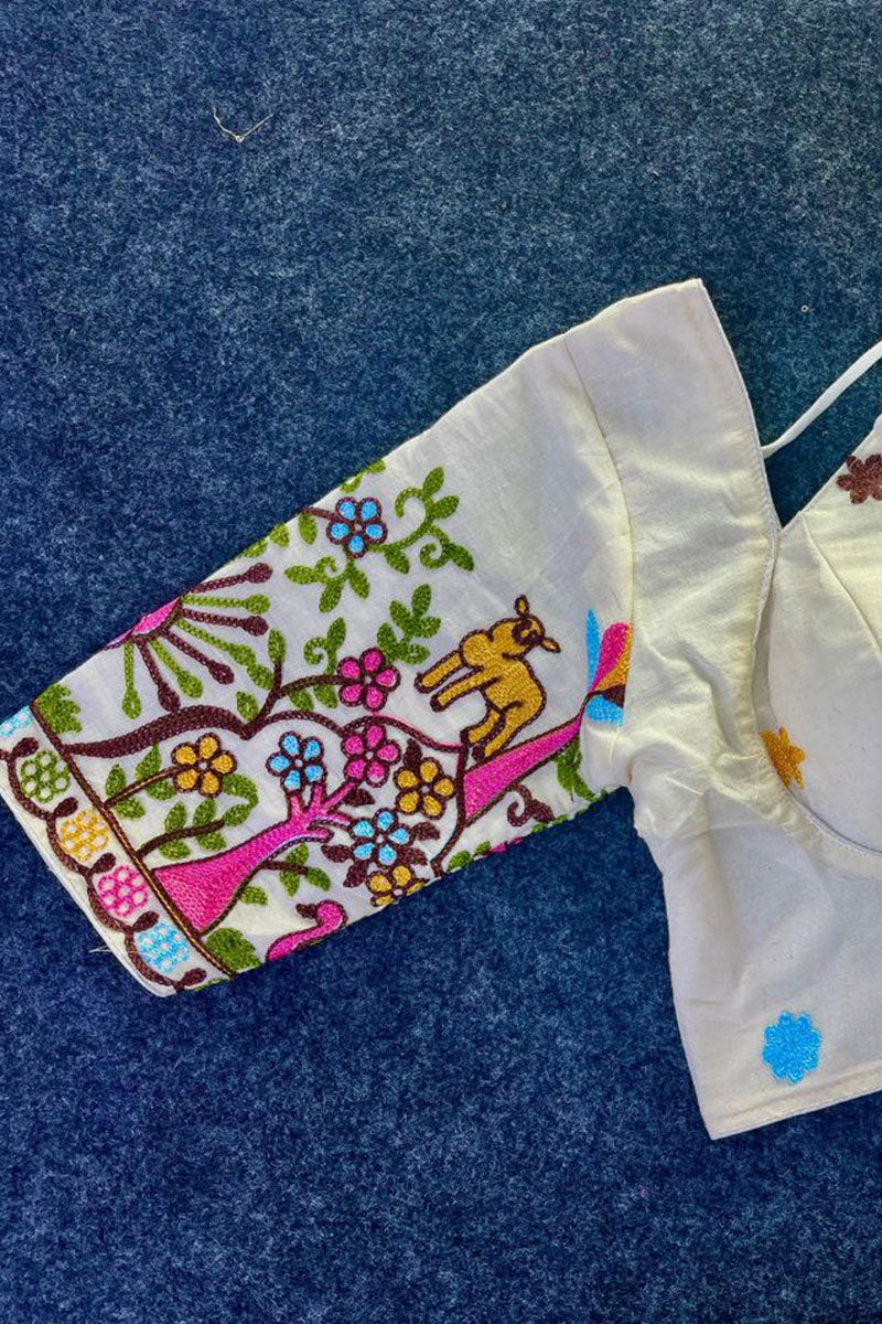 Colorful Embroidered Sleeve Blouse | Sweetheart Neck RTI