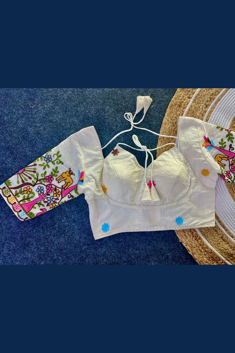 Colorful Embroidered Sleeve Blouse | Sweetheart Neck RTI