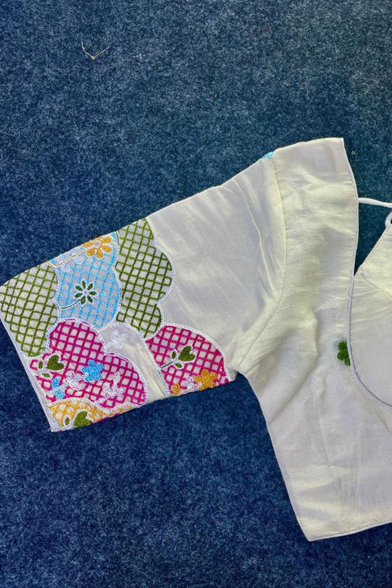 Ethnic Embroidered Sleeve Top | Off-White Cotton RTI