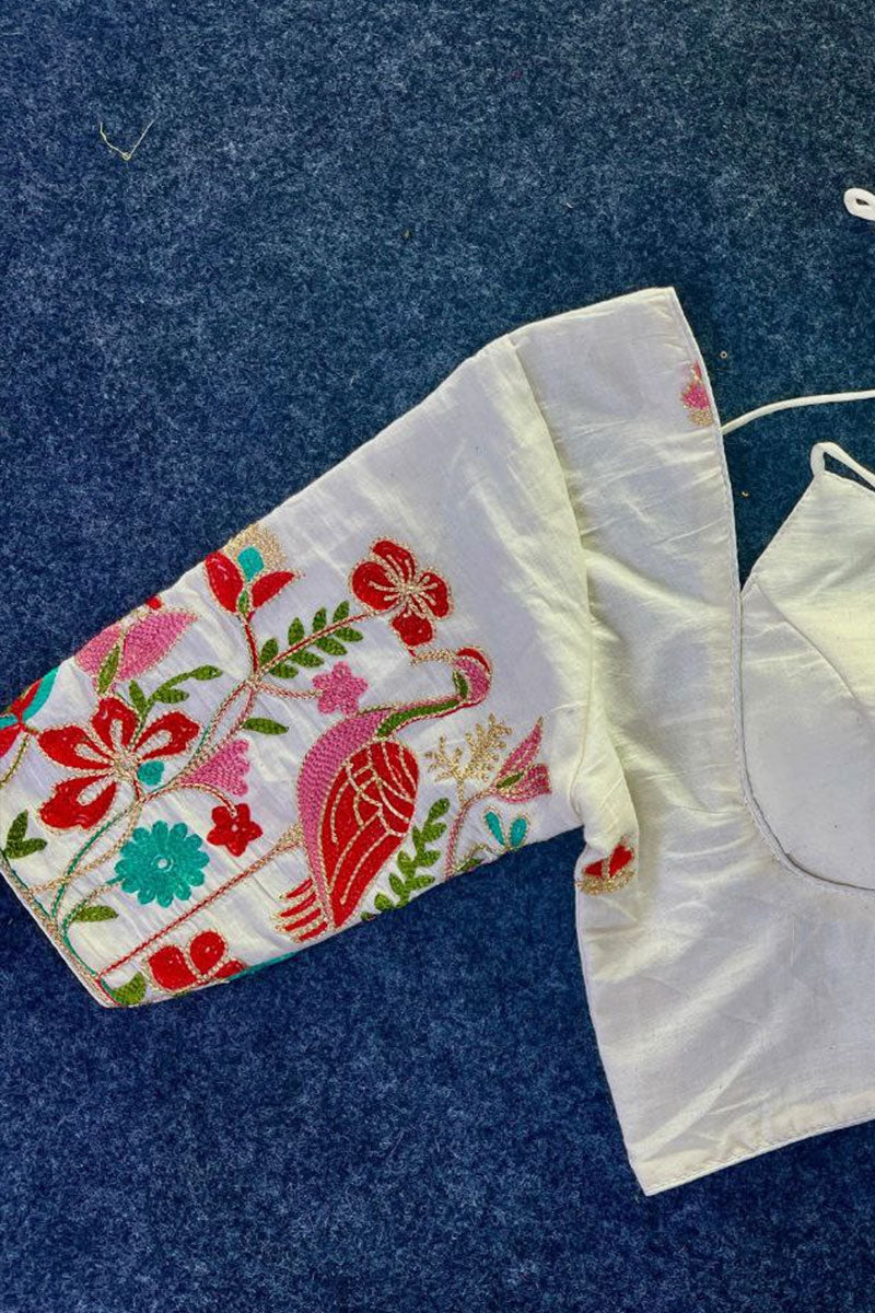 Off-White Wedding & Partywear Embroidered Blouse RTI