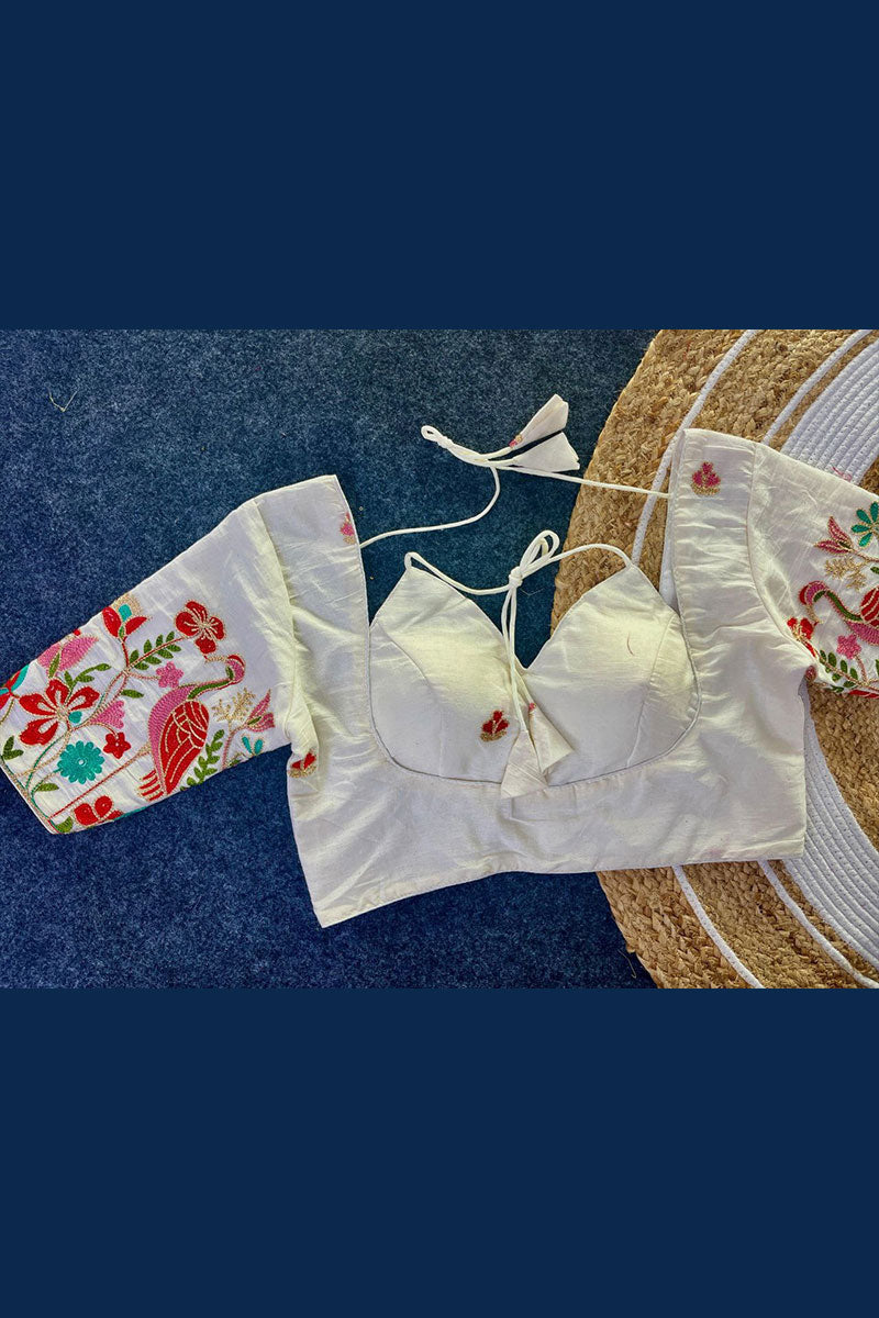 Off-White Wedding & Partywear Embroidered Blouse RTI