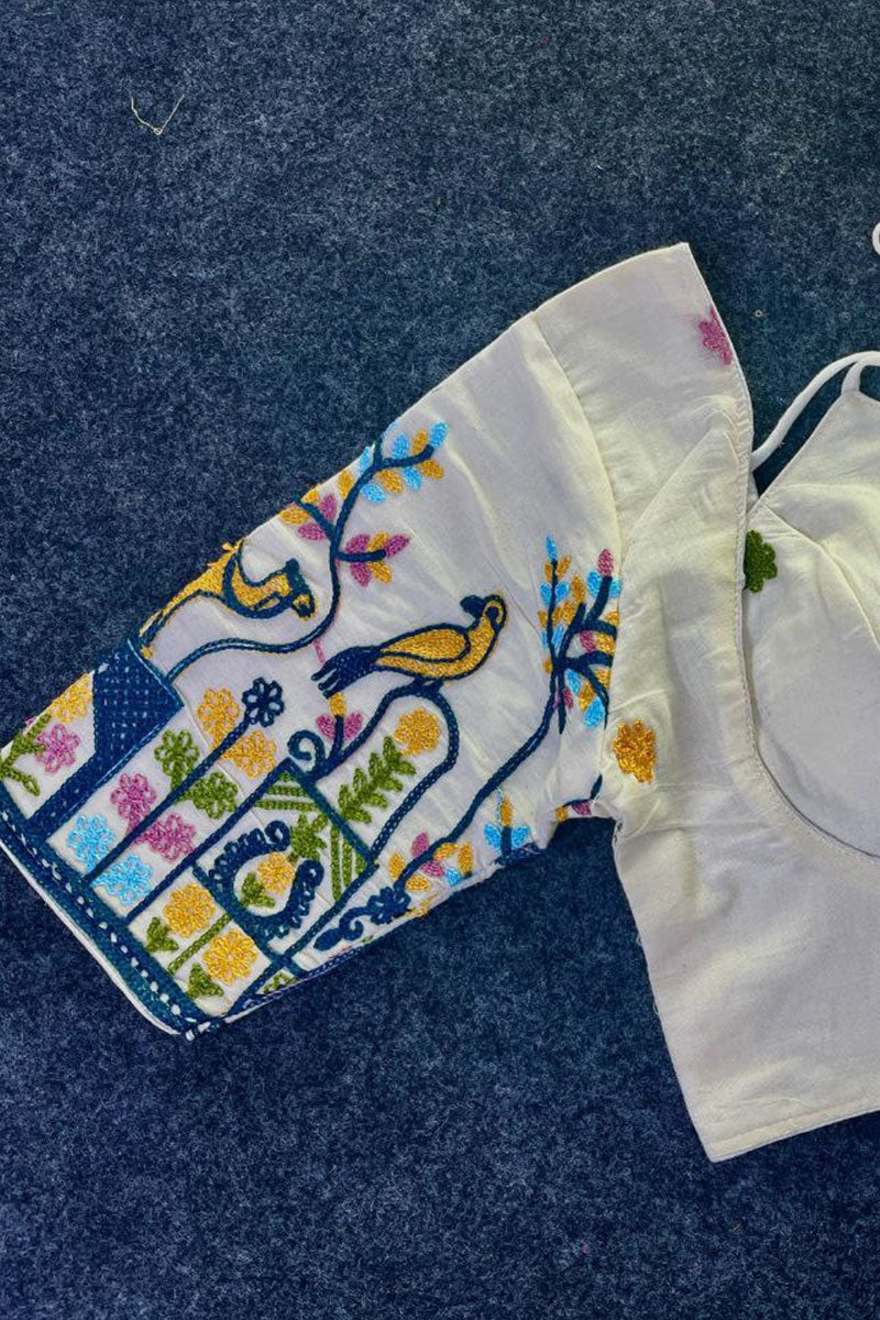 Ceremony-Ready Off-White Embroidered Blouse RTI