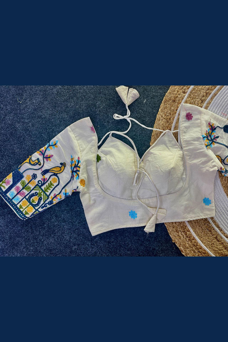 Ceremony-Ready Off-White Embroidered Blouse RTI