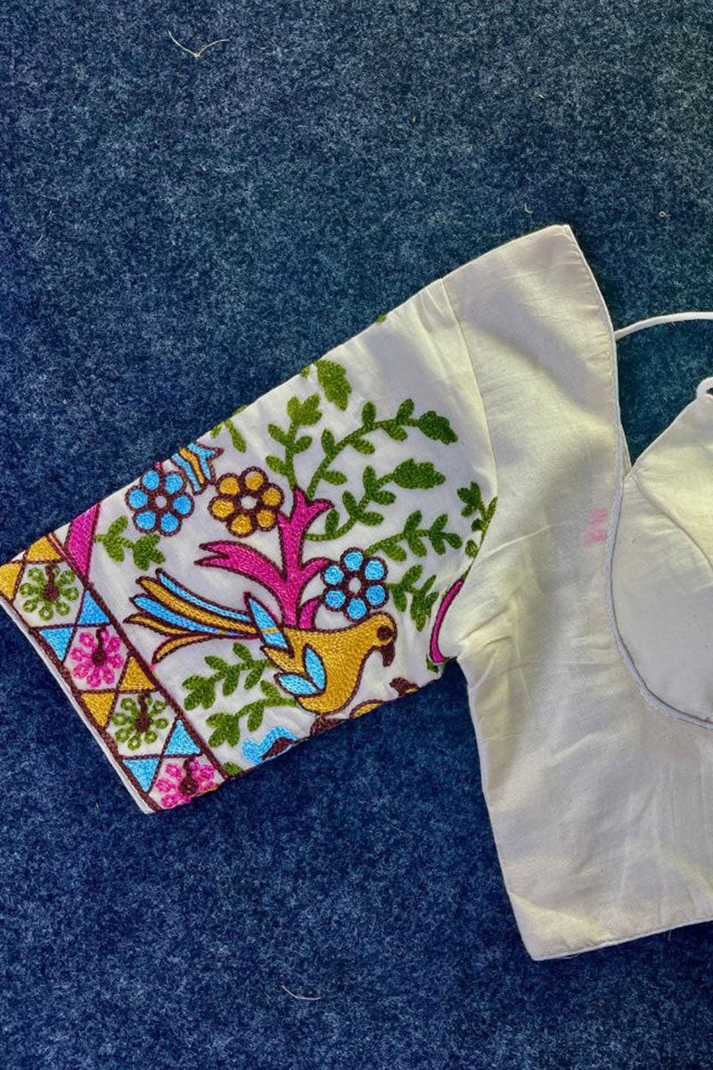 Designer Blouse with Colorful Embroidery & Sweetheart Neck RTI