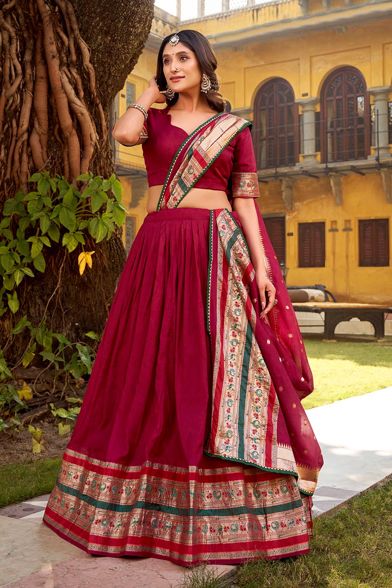 Dark Pink Chanderi Lehenga Choli – Elegant Indian Party & Wedding Wear RTI