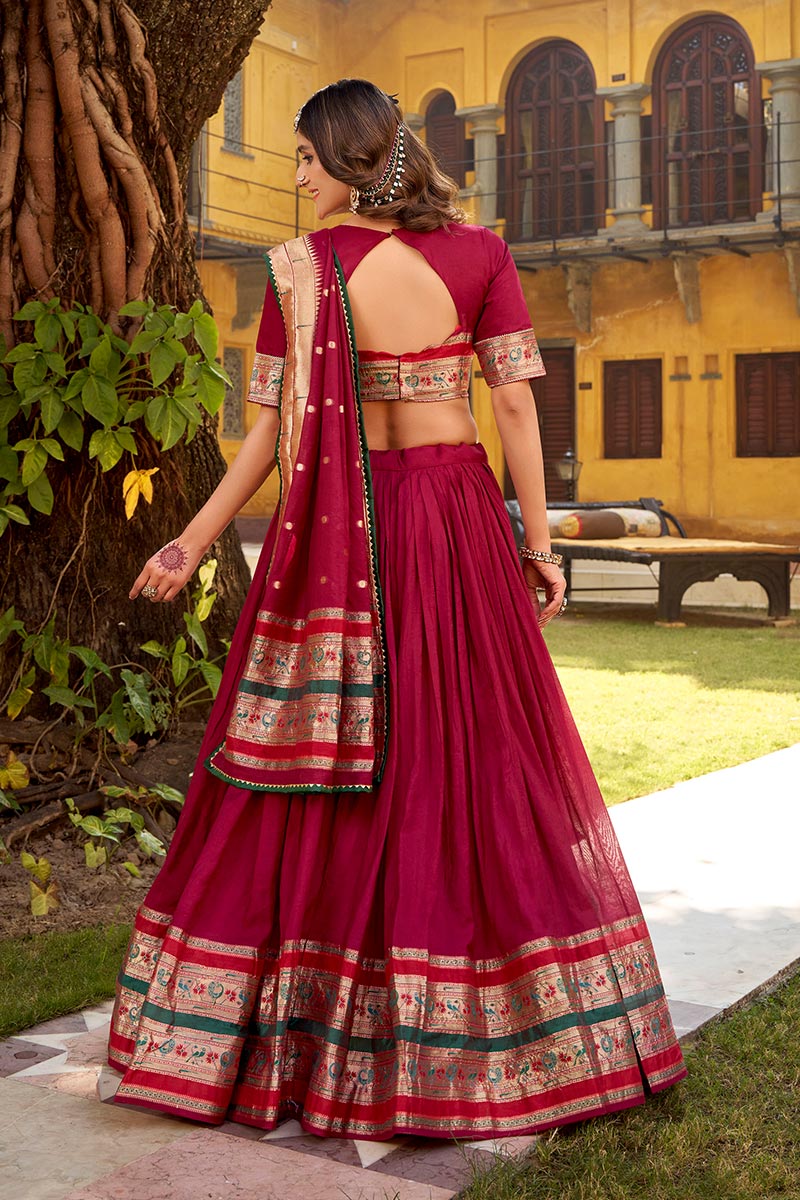 Dark Pink Chanderi Lehenga Choli – Elegant Indian Party & Wedding Wear RTI