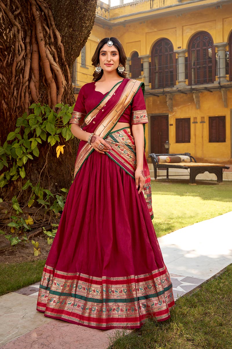 Dark Pink Chanderi Lehenga Choli – Elegant Indian Party & Wedding Wear RTI