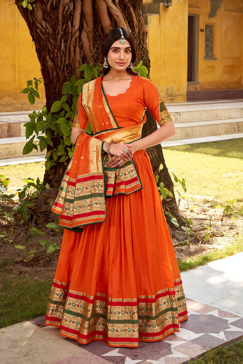 Orange Indian Lehenga Choli – Zari Work Festive Outfit RTI