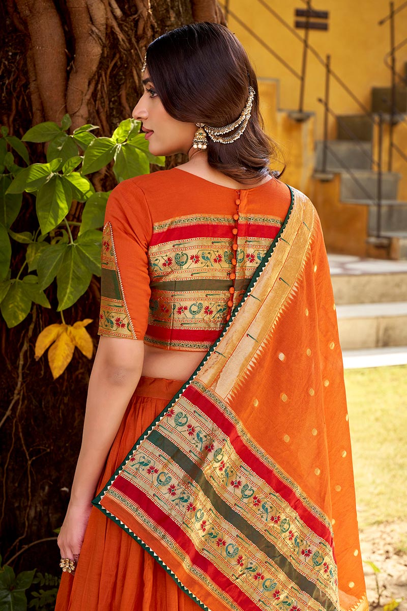 Orange Indian Lehenga Choli – Zari Work Festive Outfit RTI