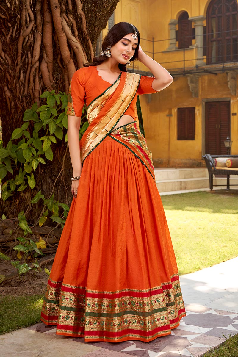 Orange Indian Lehenga Choli – Zari Work Festive Outfit RTI