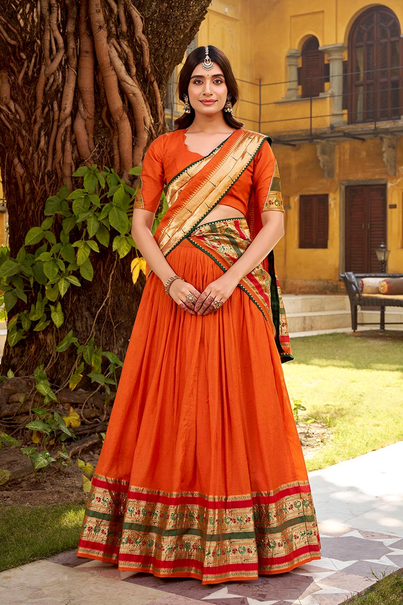 Orange Indian Lehenga Choli – Zari Work Festive Outfit RTI