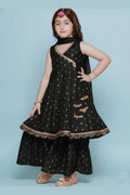 Girls Black & Gold Ethnic Anarkali Dress with Dupatta – Party & Festival Wear RTI