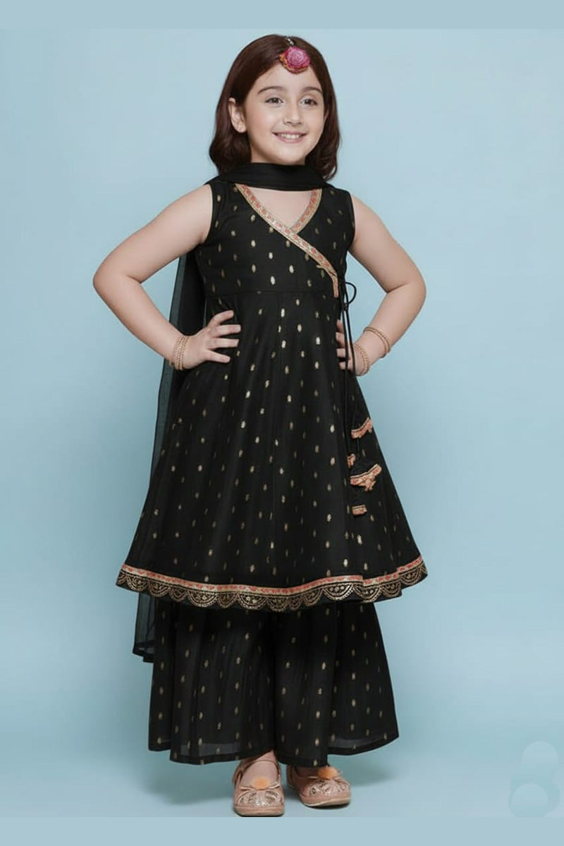 Girls Black & Gold Ethnic Anarkali Dress with Dupatta – Party & Festival Wear RTI