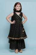 Girls Black & Gold Ethnic Anarkali Dress with Dupatta – Party & Festival Wear RTI