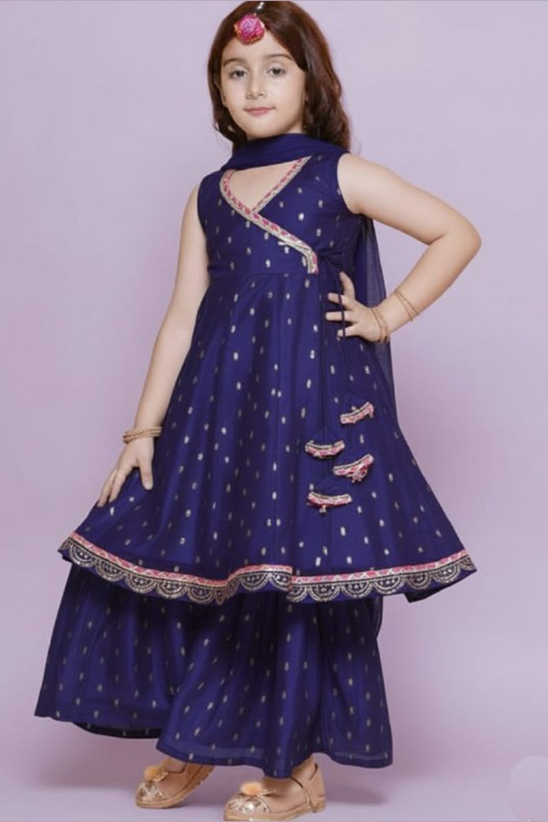 Navy Blue Ethnic Anarkali Dress for Girls with Dupatta RTI