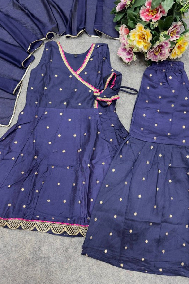 Navy Blue Ethnic Anarkali Dress for Girls with Dupatta RTI