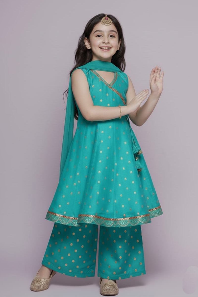 Luxury Rama Blue Ethnic Anarkali Set for Girls with Dupatta RTI