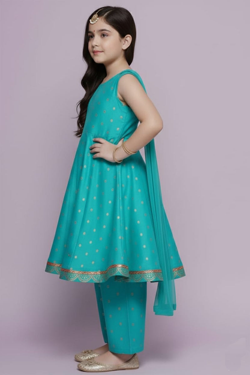 Luxury Rama Blue Ethnic Anarkali Set for Girls with Dupatta RTI