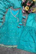 Luxury Rama Blue Ethnic Anarkali Set for Girls with Dupatta RTI