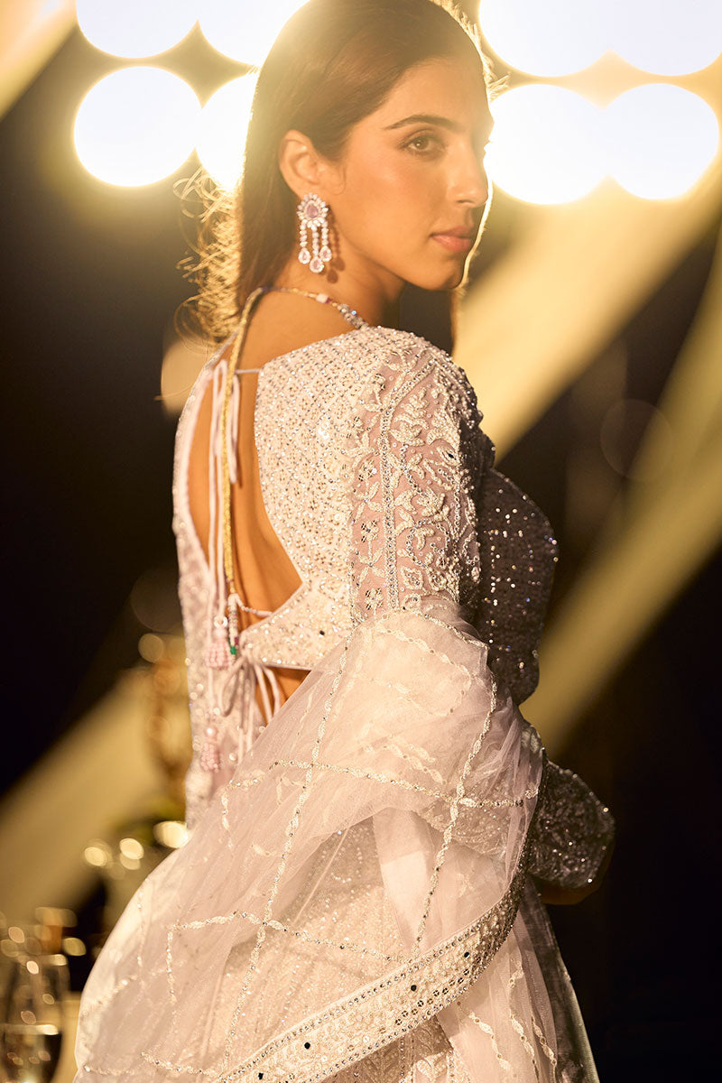 Elegant Silver Embellished Bridal Lehenga with Detailed Embroidery KF
