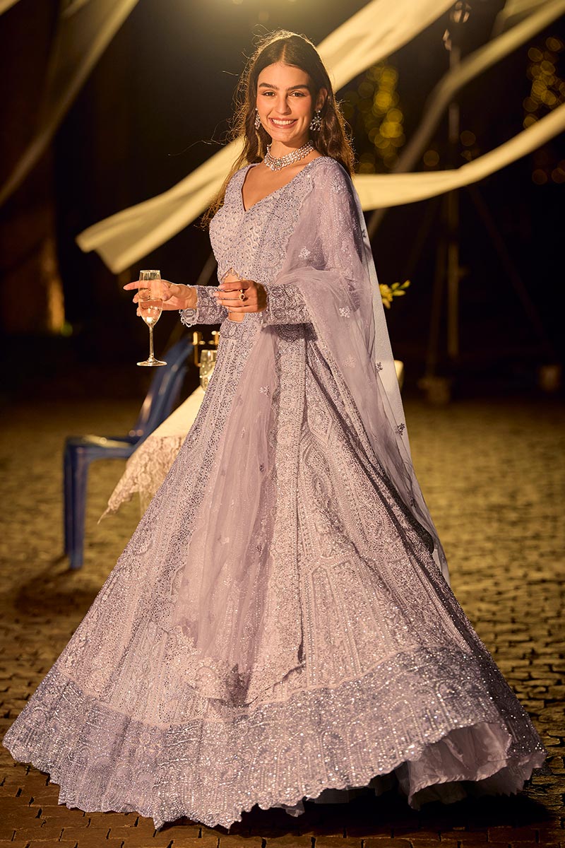 Lavender Bridal Lehenga Set with Handcrafted Embellishments KF