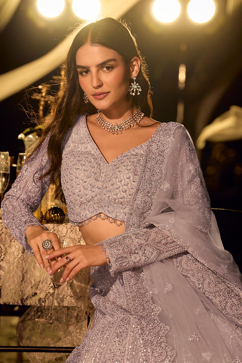 Lavender Bridal Lehenga Set with Handcrafted Embellishments KF