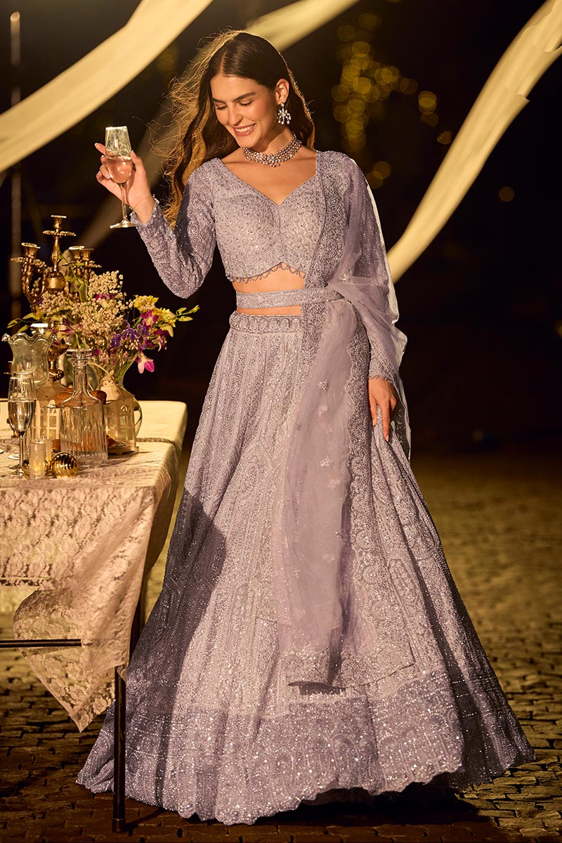 Lavender Bridal Lehenga Set with Handcrafted Embellishments KF