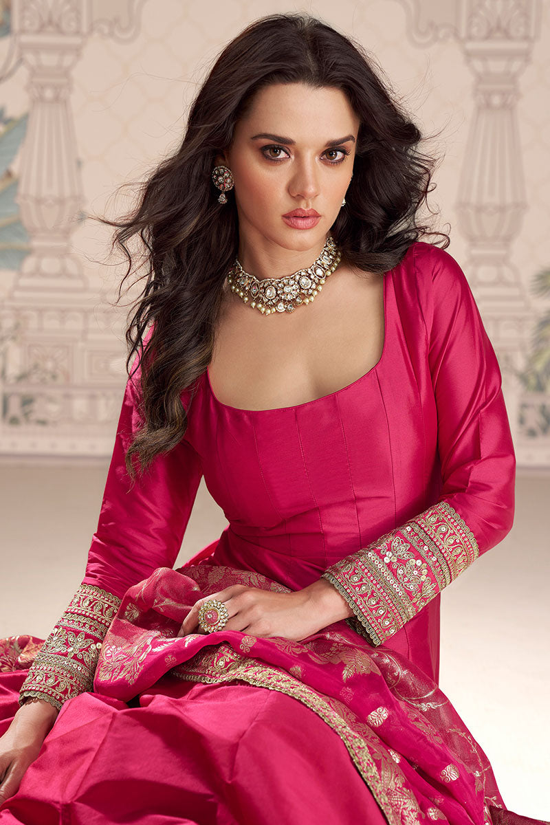 Magenta Embroidered Gown with Dupatta – Festive & Wedding Wear PR