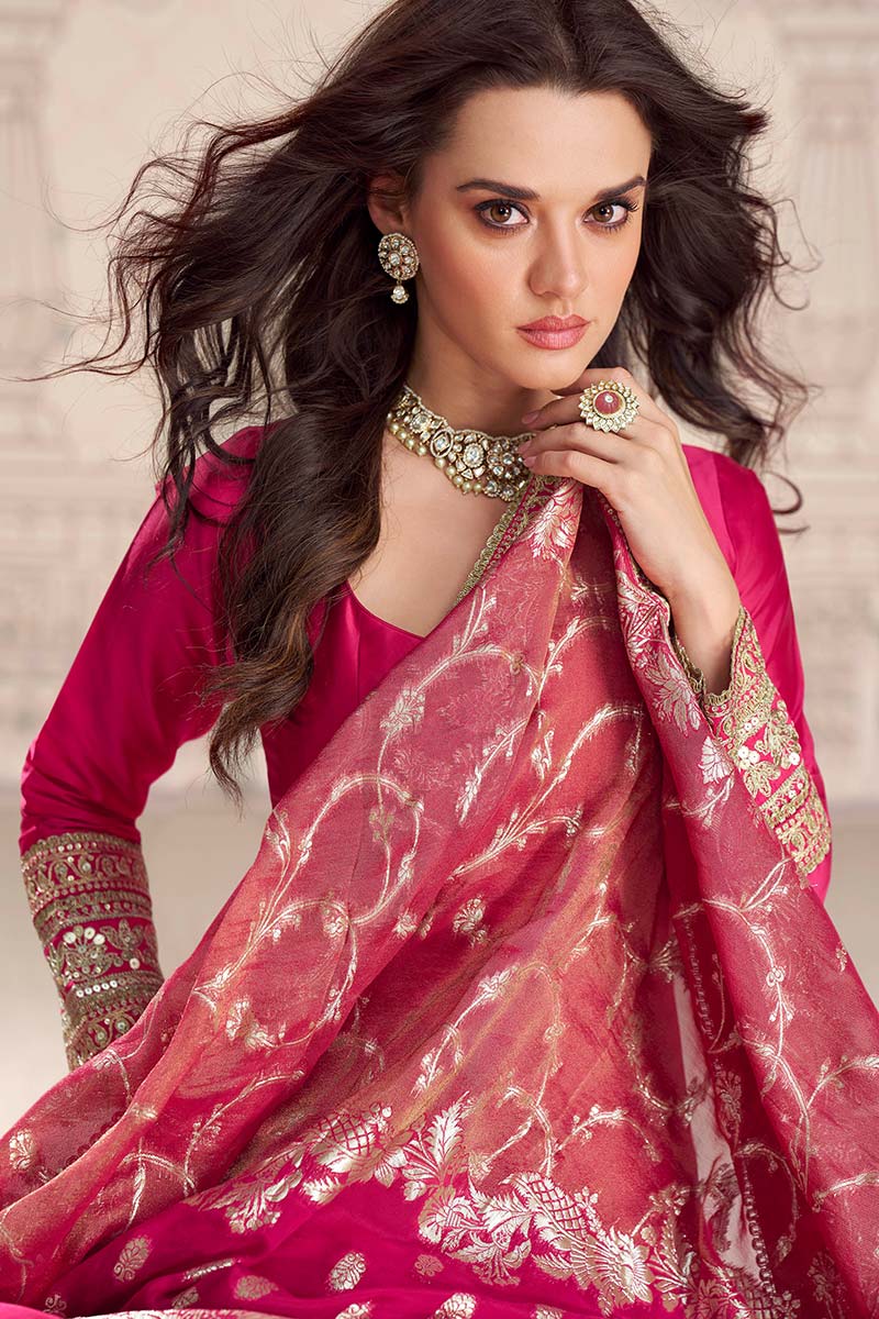 Magenta Embroidered Gown with Dupatta – Festive & Wedding Wear PR