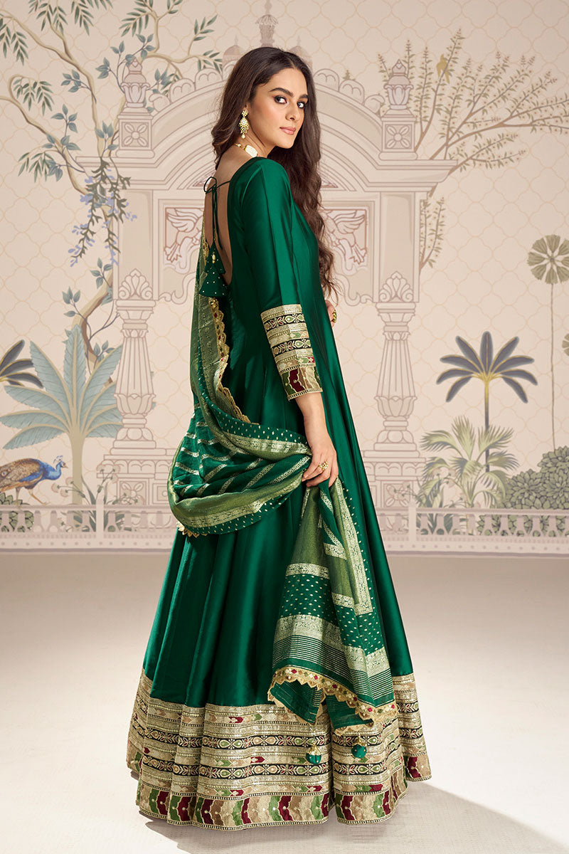 Green Embroidered Lehenga Choli with Dupatta | UK Ethnic Wear RTI