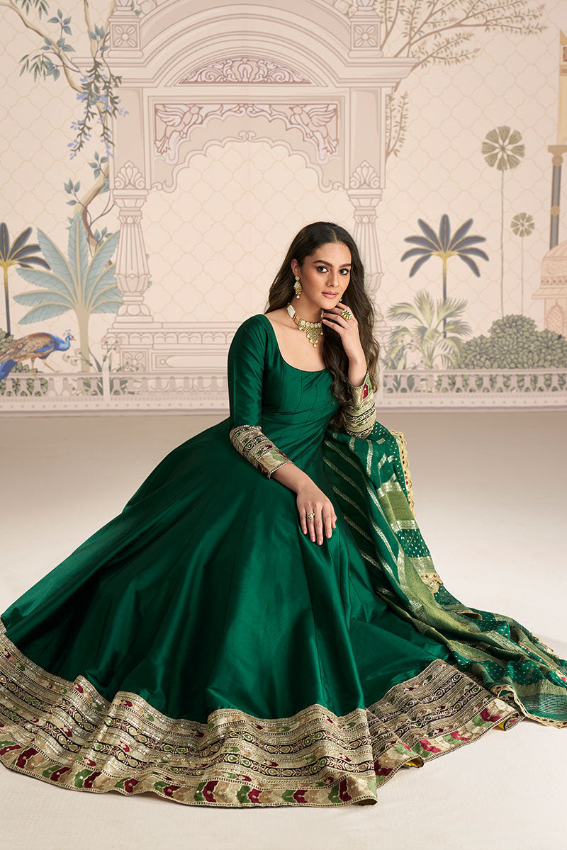 Green Embroidered Lehenga Choli with Dupatta | UK Ethnic Wear RTI
