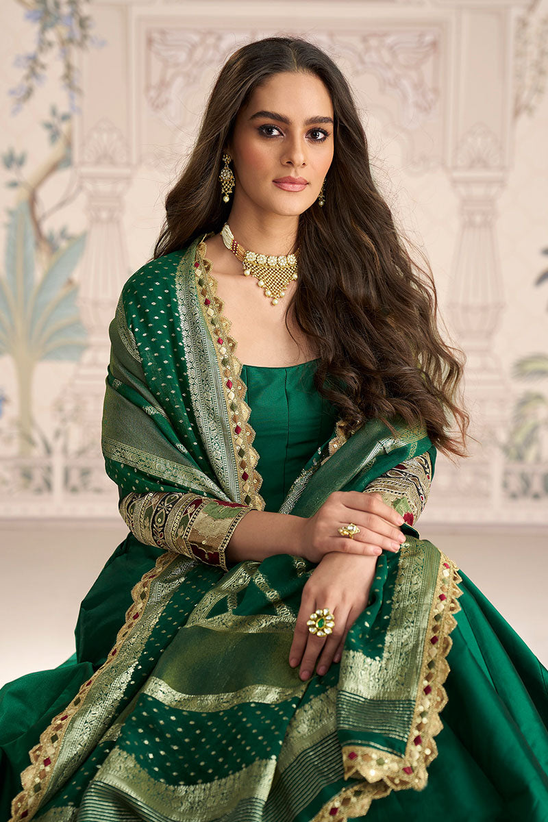 Green Embroidered Lehenga Choli with Dupatta | UK Ethnic Wear RTI