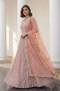 Blush Pink Mirror-Embellished Bridal Lehenga with Sheer Dupatta RTI