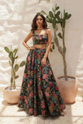Black Floral Embroidered Bridal Lehenga with Sheer Dupatta RTI