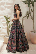 Black Floral Embroidered Bridal Lehenga with Sheer Dupatta RTI