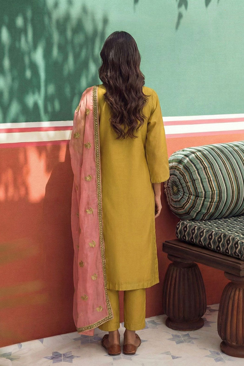 Mustard Embroidered Salwar Kameez with Pink Dupatta – Elegant Festive Wear RTI
