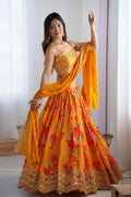 Sunset Blossom Embroidered Floral Lehenga Set – Premium Ethnic Occasion Wear RTI