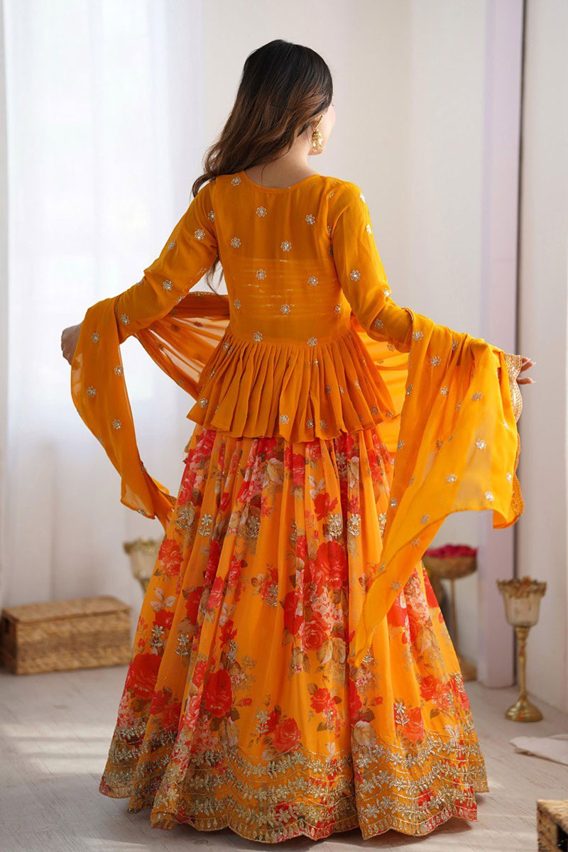 Sunset Blossom Embroidered Floral Lehenga Set – Premium Ethnic Occasion Wear RTI