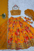 Sunset Blossom Embroidered Floral Lehenga Set – Premium Ethnic Occasion Wear RTI