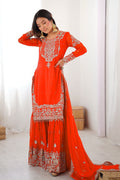 Embroidered Orange Ethnic Sharara Set – Party & Festive Wear RTI
