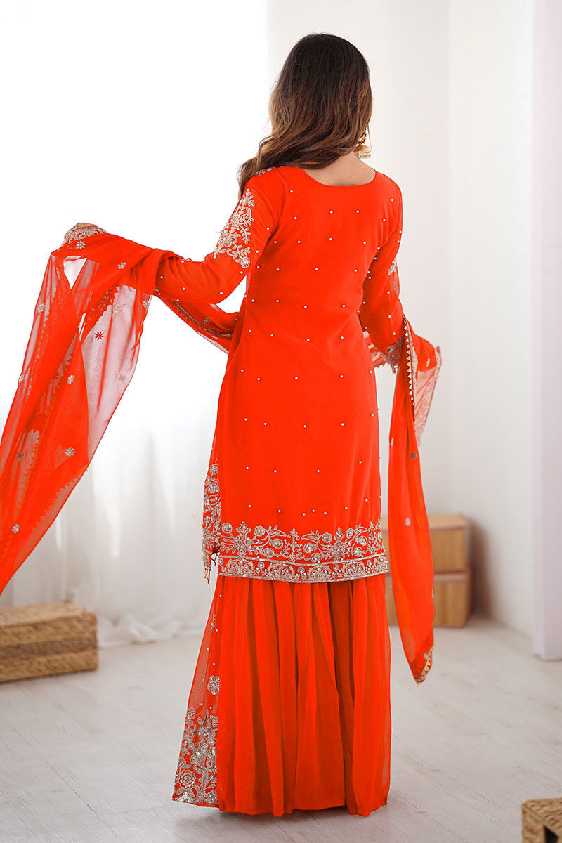 Embroidered Orange Ethnic Sharara Set – Party & Festive Wear RTI