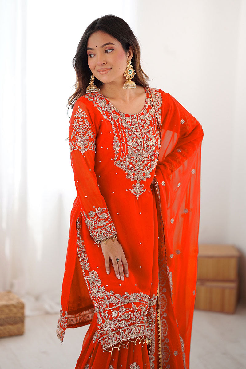 Embroidered Orange Ethnic Sharara Set – Party & Festive Wear RTI