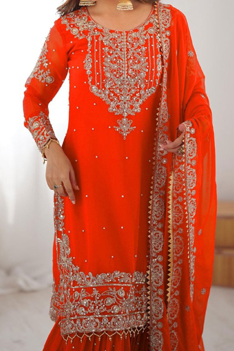 Embroidered Orange Ethnic Sharara Set – Party & Festive Wear RTI