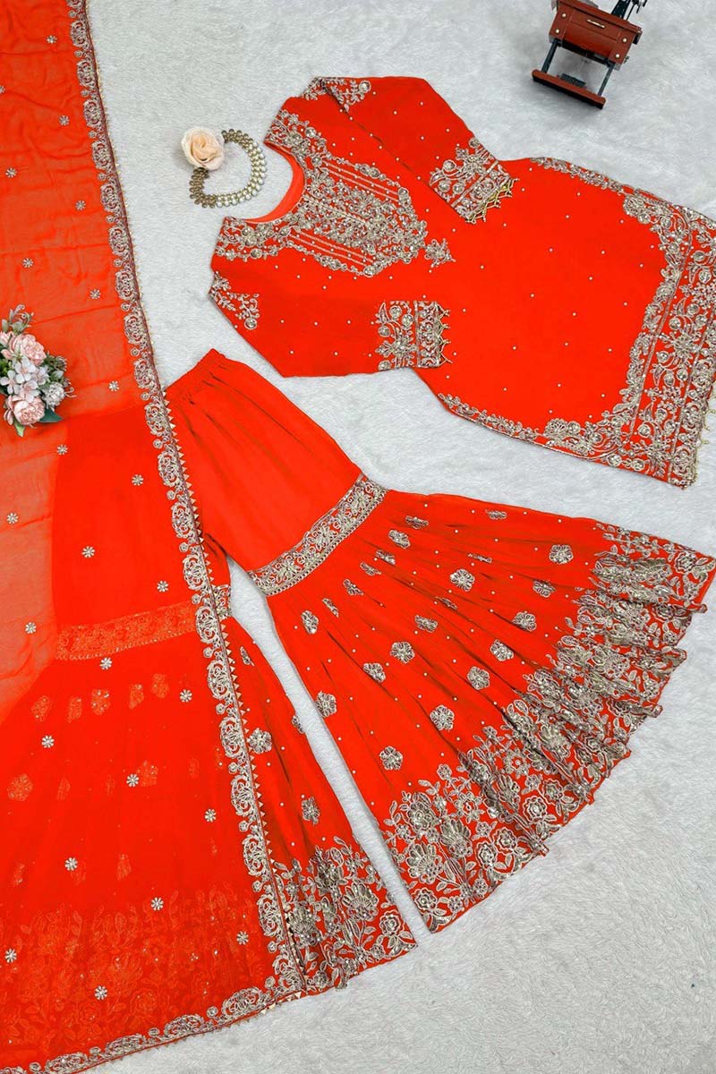 Embroidered Orange Ethnic Sharara Set – Party & Festive Wear RTI