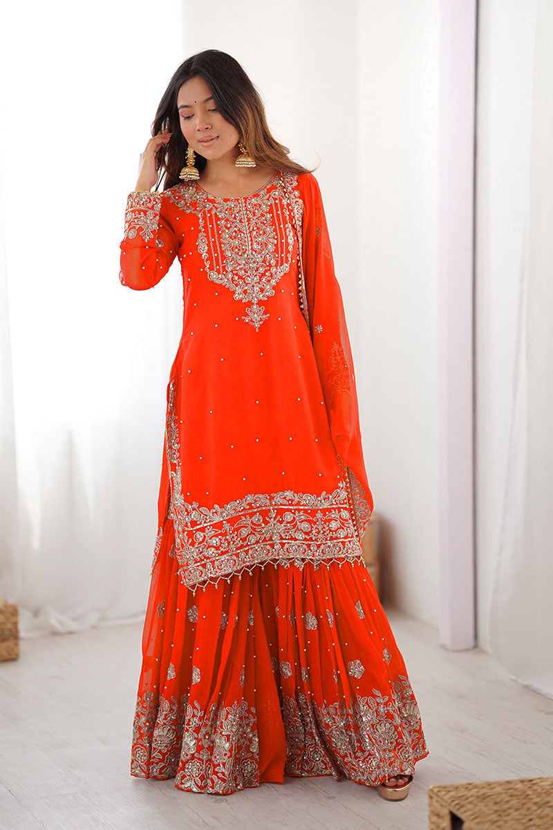 Embroidered Orange Ethnic Sharara Set – Party & Festive Wear RTI