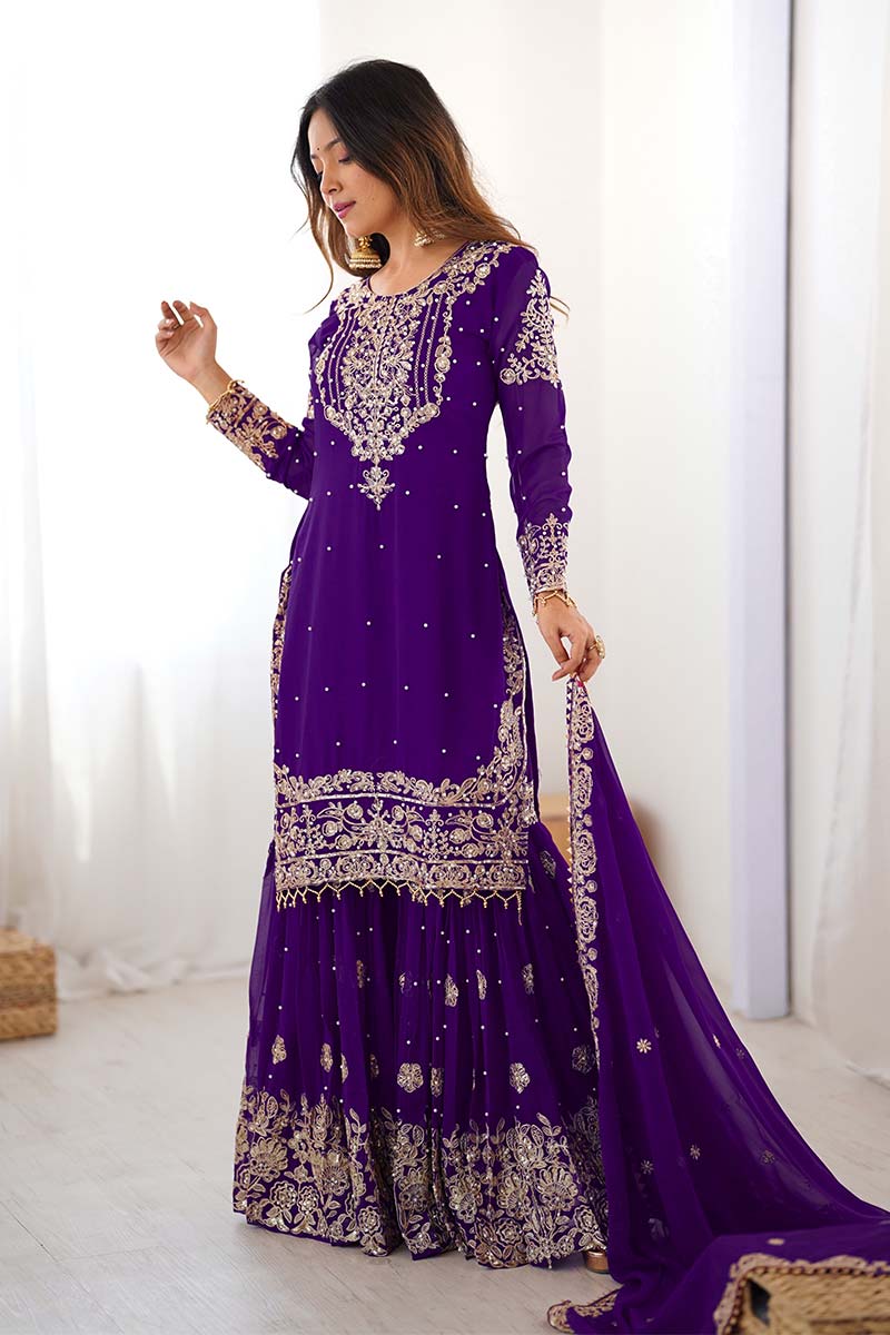 Purple Embroidered Ethnic Sharara Suit– Wedding & party Wear RTI